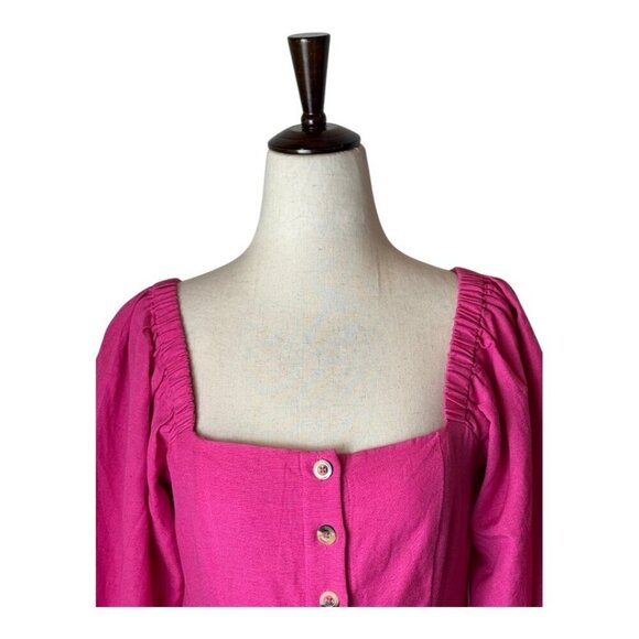 L* Space Dress Women Small Pink Linen Blend Square Neck Marina Button Front Mini - Picture 4 of 9